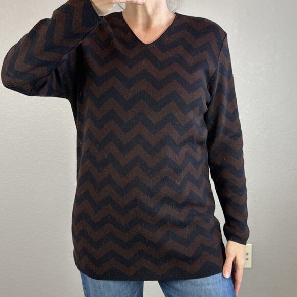 Classiques Entier Tunic Sweater Size M Chevron Zigzag Brown Black Merino Wool - Picture 1 of 7